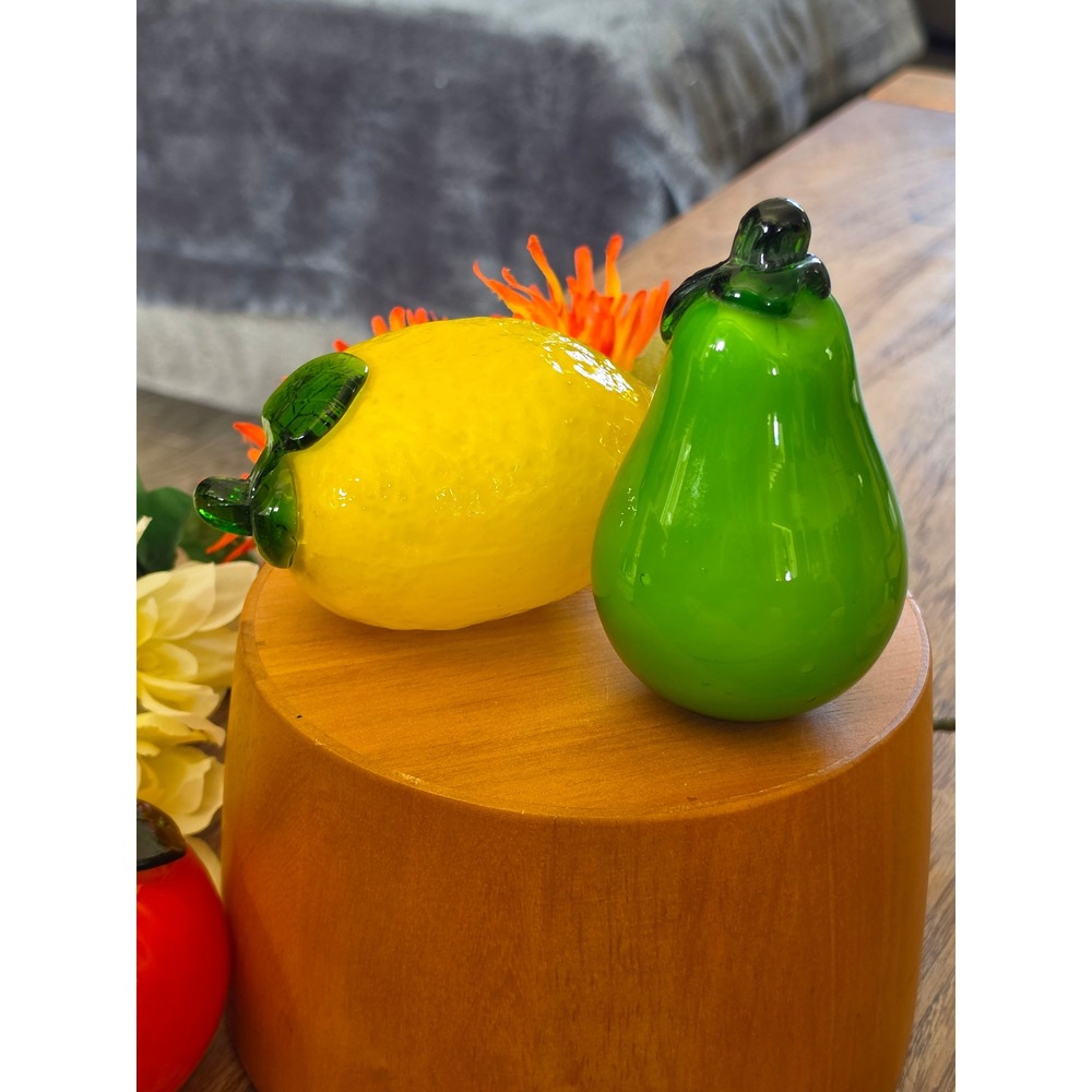 VTG 1970s Large 6" Murano Style Hand Blown Glass Fruit Set - 3 Pc Trio